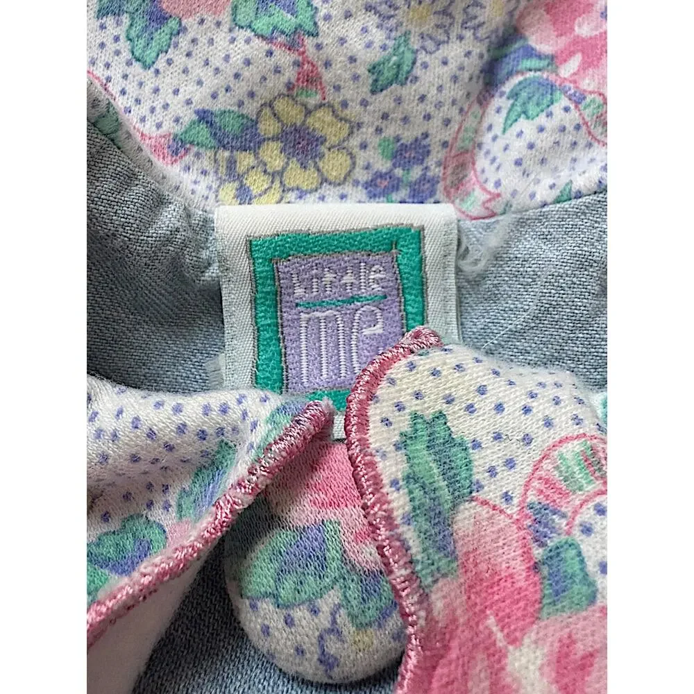 Vintage Little Me Blue Chambray Floral Collar Baby Romper | 6–9 Months